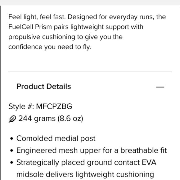 Men's NEW BALANCE Fuel Cell Prism Running Shoes 7.5 - Picture 3 of 11